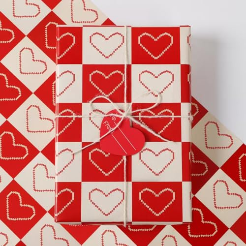 Love Heart Birthday Wrapping Paper Wedding Gift Wrap Set with 70 * 50cm 6Sheets Paper Strings&Tags,Girl/Boy Friend Present Decorations for Mothers Day Valentines' Day Anniversary Birthday Baby Shower