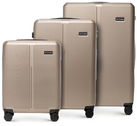 WITTCHEN Stripes Line Kofferset 3-teilig | ABS-Hartschalenkoffer, 4 Rollen 360° | Koffer Set Handgepäck/Mittel/Groß (36/65/96 l) | Zahlenschloss & Teleskopgriff | Farbe: Gold