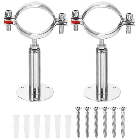 sourcing map 2 Set Wall Mount Ceiling Mount Pipe Supports 304 Stainless Steel Adjustable Pipe Bracket Clamp with Screw for OD Pipe 2-2.2 (51-57mm) Adjustable Height 100-150mm