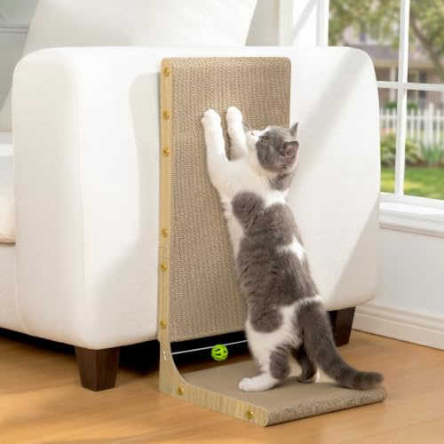 Conlun Rascador Gatos Carton L - Rascador Vertical Pared Esquina,55cm | Rascador Vertical Pared 55cm, Alfombra Rascadora Carton Ondulado, Cama Juguete Cascabel & Protector Sofa Muebles, Mediano