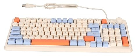Vvikizy Gaming Keyboard, Colored Backlit Wired 94 Keys Keyboard with Multimedia Control and Volume Knob, for Vista OS X 8 10 11 Desktop Computer Notebook