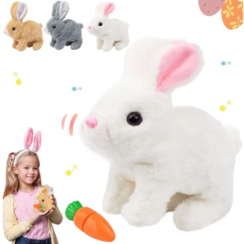 Jouet Lapin Interactif, Cadeaux de Pâques Enfants, Lapin rebondissant | Lapin Doudou Petit Peut Marcher et Parler, Jouet en Peluche électronique pour Enfants