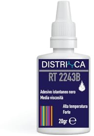 DISTRICA RT2243B – Colla liquida istantanea extra forte 20g di colore nero caricato a gomma con punte fini antigoccia, asciugatura rapida, adesivo universale