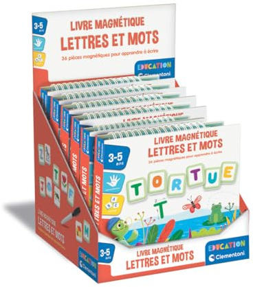 Clementoni - Magnetisk bok med bokstäver och ord - 3–5 år - Pedagogiskt spel för barn för att lära sig alfabetet, forma sina första ord och skriva, magnetiska bokstäver och raderbar filt