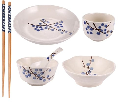 INOOMP Set di Stoviglie Pratiche in Ceramica Stile Giapponese per Tavola Singola Scodella, Tazza e Accessori Cucina per Sushi