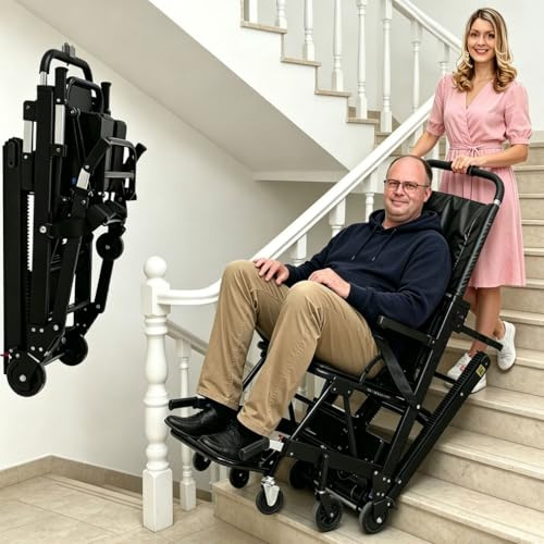 AIBOTY Elektrischer Treppensteiger-Rollstuhl, klappbarer Treppenlifstuhl aus Aluminiumlegierung mit 24V/13Ah-Akku, Gummiraupen, tragbarer Evakuierungs-Treppenstuhl für Senioren und Behinderte,Schwarz