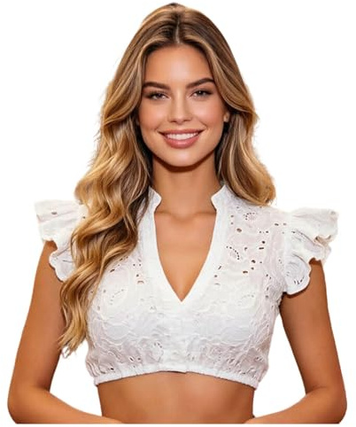 Dirndl Damblus, dirndlblus, vit traditionell blus, vingärmar, dirndlblusar, traditionella dirndlblusar, Oktoberfest kostym, elegant spetsblus, spets, dirndlblus, traditionell blus, Vit, L