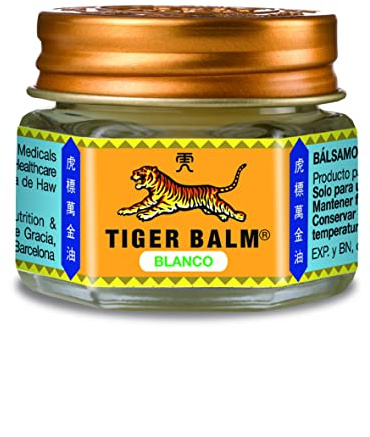 Tiger Balm Bálsamo del Tigre Blanco Efecto Frío, Apto para Masajes tras el Deporte, Relajantes y Balsámicos, con Ingredientes Herbales como Alcanfor, Mentol, Menta y Cajeput - 19 g