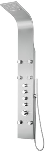 Blue Ocean 62” Stainless Steel SPS88991 Thermostatic Shower Panel Tower with Rainfall Shower Head, Body Nozzles, and Handheld Shower Head, Shower Column