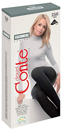 Conte elegant Women's Warm Viscose Tights - Cashmere 250 Denier, Brown (Mocca), Large