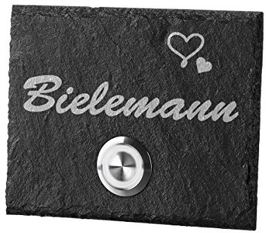 polar-effekt Sonnette de porte personnalisable en ardoise - 100 x 80 mm - Plaque de sonnette blanche - Plaque de sonnette avec pince en acier inoxydable - Motif : cœurs