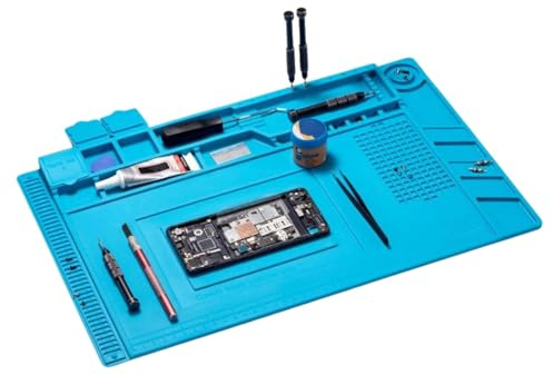 Velleman Tapis de réparation et de soudure en silicone résistant à la chaleur, 450 x 300 mm, 500 C, compartiments, zones magnétiques, bleu