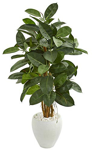 Nearly Natural 53in. Artificial Rubber Tree in White Planter