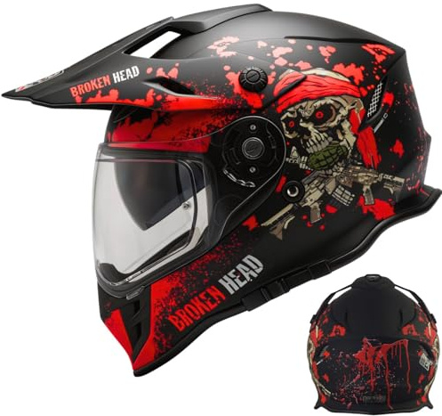 Broken Head Jack S. VX2 Rot Motocross-Helm - Motorrad-Helm Mit Visier & Sonnenblende - Enduro Cross-Helm - Größe L (59-60 cm)