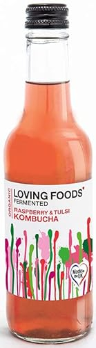 Loving Foods *Organic & Made in the UK* Raspberry & Tulsi Kombucha (330ml) Raw, Unpasteurised & Bursting with Beneficial Live Bacteria (1 x Bottle)
