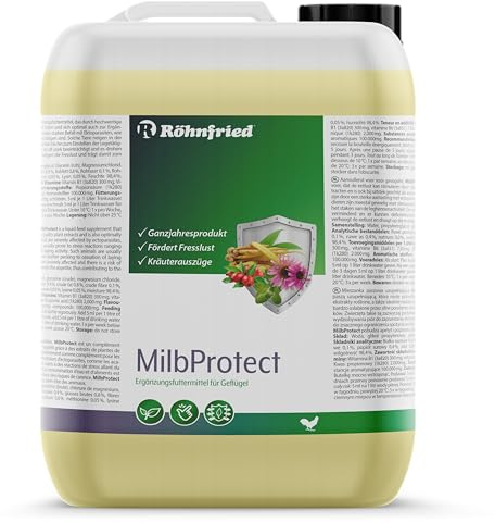 Röhnfried MilbProtect 5 L I Vor- & Nach Milbenbefal I Ergänzungsfuttermittel für Geflügel I fördert Fresslust I Kräuter I Ganzjahresprodukt
