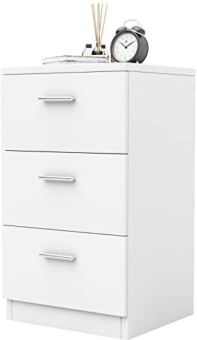 COSTWAY Nattduksbord, sängbord med 3 lådor, ändbord sidobord för vardagsrum sovrum, modern stil, enkel montering (Vit)