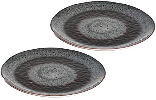Leonardo 026998 Matera Lot de 2 assiettes en céramique lavables au lave-vaisselle Assiettes avec glaçage, 2 assiettes rondes en grès gris, Ø 22,5 cm
