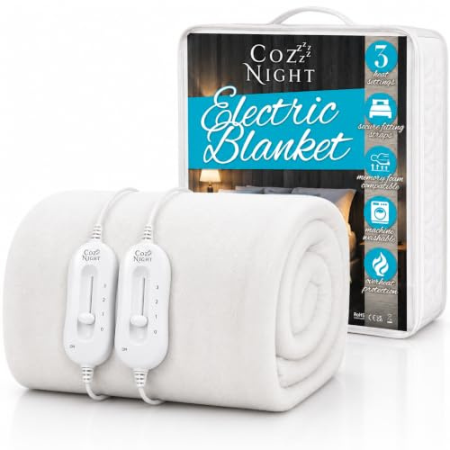 Cozy Night Electric Blanket Heated King Size Mattress Cover Underblanket, Dual Control with 3 Heat Settings, Machine Washable with Overheat Protection, W152 x L200cm