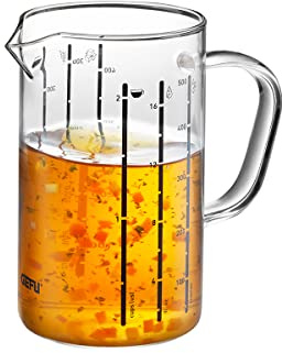 Gefu Messbecher Meti 500 ml - Borosilikatglas Dosierbecher mit Skala | Hitzebeständiger Glasmessbecher für Mikrowelle & Spülmaschine - Skalierung für Zucker, Mehl, Reis, ml, fl. oz & Cups