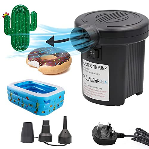 OBEST Electric Air Pump Portable, Inflatables Mattress for Paddling Pool, Airbed, Pool Toy, Portable High Power Inflator Deflator with 3 Sizes Nozzle (UK PLUG)
