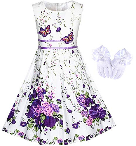 Vestido para niña Flor Blanco Fiesta del té Guantes Princesa 11-12 años