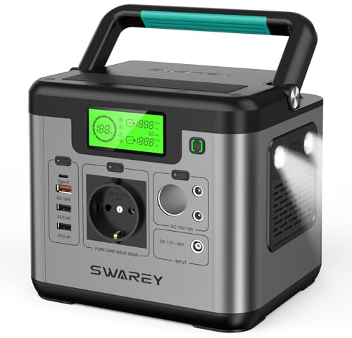 SWAREY Générateur Electrique Portable 518Wh Batterie Externe 220V Super Silencieux Sortir AC/USB/Type-C/QC 3.0 (S500(500W))