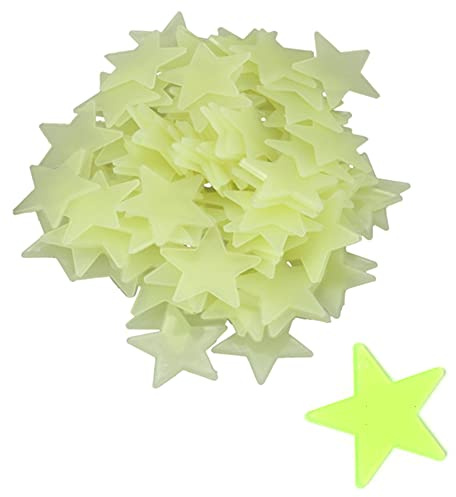 Niuhong 100 Pcs Pegatina Estrellas Luminosas Vinilos Fluorescentes Pared Etiqueta Engomada Interruptor Decoración Etiqueta Engomada Estrella 3D Dormitorio Habitación Pared Calcomanías Techo (amarillo)