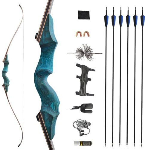 SHARROW 60 Zoll Recurvebogen Set Erwachsene 20-60 Lbs Takedown BogenschießEn Set Jagdbogen Pfeil Bogen Set Erwachsene Sportbogen Recurve Bogen Und Pfeil Set Recurve Bow Rechtehand (Blauset, 30Lbs)