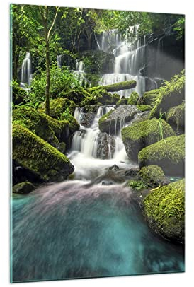 Moderne Impression sur Verre parco cascata acqua Image Tableau en Verre Decoration Murale 50x70cm Deco Salon Chambre Cuisine Vertical Petit Tableaux Decoratifs Muraux Art Wall Decor GPA50x70-3754