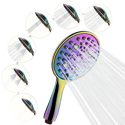 SparkPod 6-Function High Pressure Shower Head - 6 Wide Angle Handheld Shower Head - Luxury Design (6 Function, Rainbow)