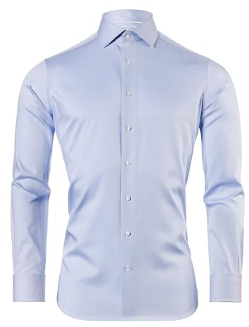 Vincenzo Boretti Chemise Homme, Coupe cintrée Slim-fit, Tissu Infroissable et agréable, 100% Coton, Manches-Longues avec Poignet Mousquetaire, col Kent, Unie