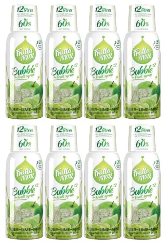 8 paquetes - FruttaMax - Concentrado de jarabe de frutas | Menos azúcar | con un 60% de contenido de fruta | adecuado para máquina de refrescos (8 x 500 ml) (8 x Flor de Saúco-Lima-Menta)