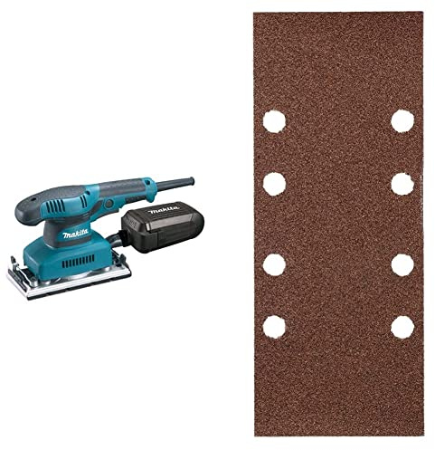 Makita BO3711 Schwingschleifer 93 x 228 mm & kwb 30 Stück Schleifpapier Professional (93 x 230 mm, gelocht Typ-B, Körnung 40/80/120/180, für Holz, Metall & Farbe, Aluminiumoxyd-Bestreuung)