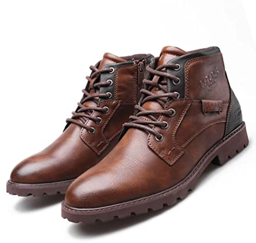 SWZEC Bottines Lacets Homme Classiques Rétro Casual Hiver Bottes Impermeable Fermeture Éclair Biker Boots Antidérapantes à Bout Pointu Respirantes Randonnée en Plein Marron 43