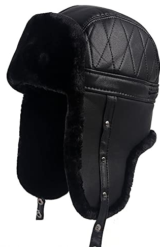 DEPAJA Russische Mütze Winter Trapper Warm Leather Pilot Cap Sowjetische Russische Ushanka Faxu Pelzmützen Earflap Bomber Hat Men Black Snow Hats