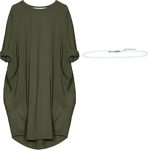 aromm Dam T-shirt klänning rund hals lös enkel vardaglig plusstorlek midiklänning, Army Green, 4XL