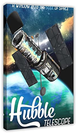 MJKO Hubble Teleskop Retro-Kunst Leinwand Poster Wandkunst Dekor Bild Gemälde für Wohnzimmer Schlafzimmer Dekoration Rahmen Stil 60 x 90 cm