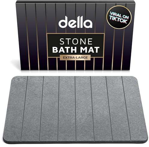 della Premium Stone Bath Mat - Luxurious Quick Drying Diatomite Bathstone for Bathroom Floor - Modern Super Absorbent Diatomaceous Earth Shower Mat, Water Absorbent Bathmat ([Extra-Large] Stripes)