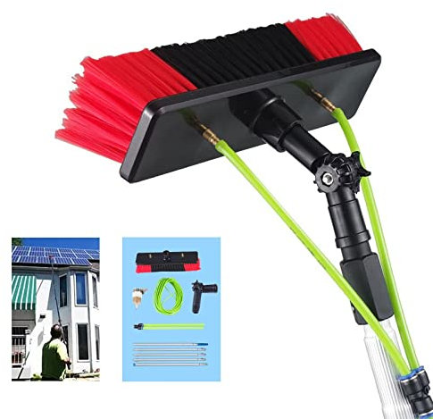 LCYFBE Palo di Pulizia della Finestra 5-12M,Acqua/Tubo Flessibile, per Pulizia di Pannelli Fotovoltaici E Solari per Pulizia Pannelli Fotovoltaici （Canna da 5 m/16 ft Asta，Testina da 30 cm