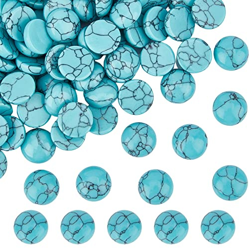 SUNNYCLUE 1 Schachtel 100 Stück Edelstein Cabochons Runde Steine Flache Rückseite 12 mm Flache Rückseite Synthetischer Türkis Cabochon Keine Lochperlen Halbrunde Cabochons Für Schmuckherstellung Finge