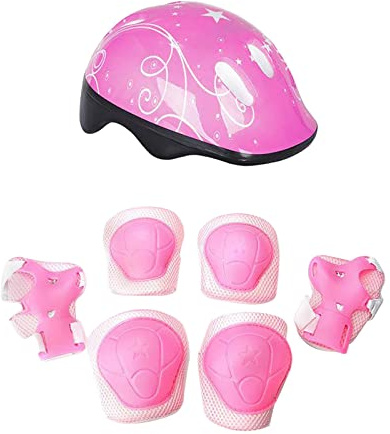 Kinderhelm-Pad-Set, verstellbar, Kinder-Skateboard, Fahrradhelm, Knie- und Ellbogenschützer, Handgelenkschutz, 38 Jahre, Kinder-Schutzausrüstung, Set für Mädchen, compatible with (Pink, One Size)