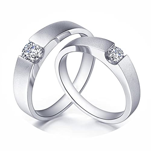 AMDXD Echt Gold Ringe Diamant 0.4ct, 1 Paar Solitärring PT950 Platin Matte Design Partnerringe Pärchen Ringe Verlobungsring, Damen 58 & Herren 63