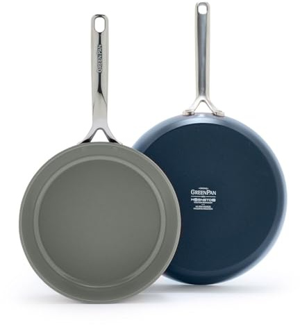 GreenPan GP5 Bratpfannen-Set, harteloxiert, gesunde Keramik, antihaftbeschichtet, 24,1 cm und 27,9 cm, 2-teiliges Bratpfannen-Set, robust, kratzfest, flache Oberfläche, Induktion, spiegelnder Griff,