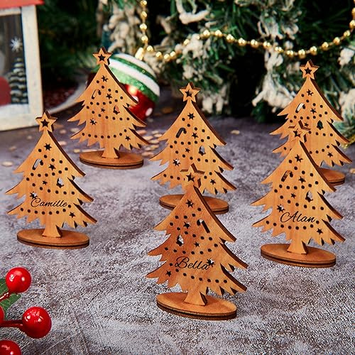 Faccito 6 Stück Weihnachten Platzkarten Tischkarten aus Holz Weihnachten Tisch Namenschilder zum Hinstellen Platzkarten zum Beschriften Namen der Gäste Weihnachtlich Tischdeko Mittelstück (Baum)