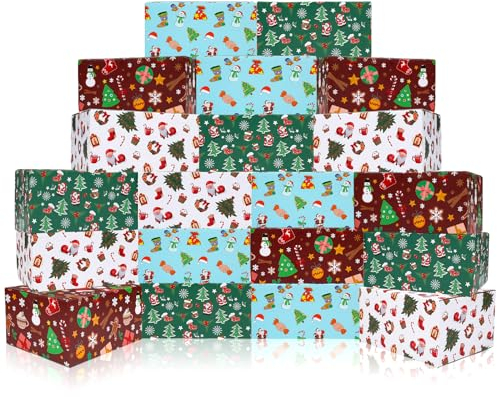 Cholemy 20 Stück Weihnachts-Versandkartons, Weihnachtsgeschenkboxen, dekorativ, 4 Designs, leer, recycelbarer Karton, Weihnachts-Mix-Muster, Weihnachtsbox zum Verpacken von Urlaubsgeschenken, kleinen