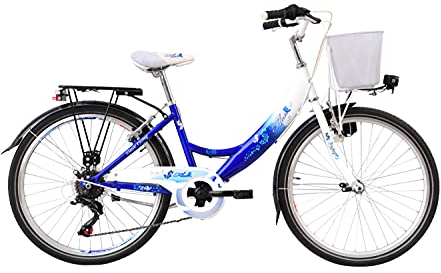 T&Y Trade 24 Zoll Kinder City Mädchen Fahrrad Mädchenfahrrad Kinderfahrrad 6 Gang Beleuchtung STVO Rad Bike Flair Blau