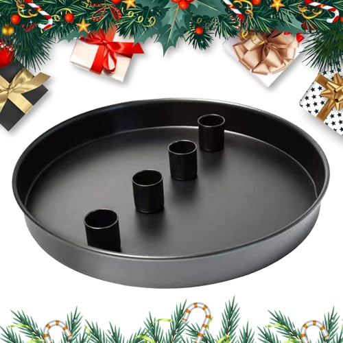 Magnet Kerzentablett Für Stabkerzen 20 cm Rund, Metall Kerzen Tablett Mit 4 Magnetischen Kerzenhaltern, Moderner Adventkranz Für Weihnachten Oder Ganzjährige Tisch Deko (Schwarz)