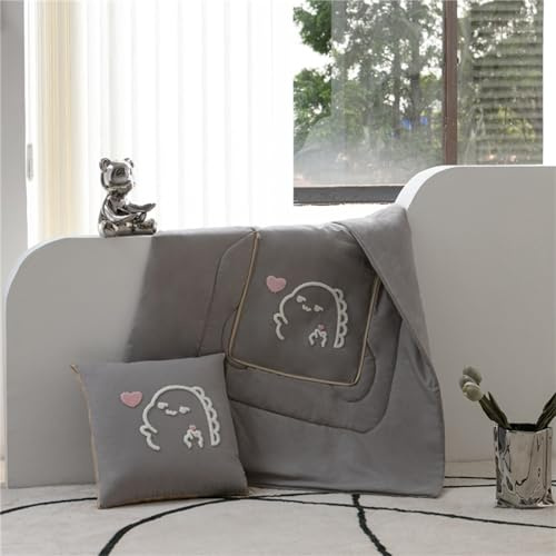 Hixingo Reisedecke und Kissen 2 in 1, Reisedecke mit Kissen Set Multifunktionale Reise Decke und Kissen 2 in 1 Weichem Flugzeug Verwandlungskissen für Urlaub, Camping (50 * 50cm,Dinosaurier-Grau)