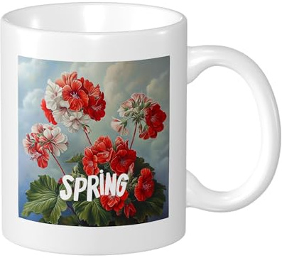 Spring Pansy Mug Funky Floral Vintage Scenic Cloud Petal Red Ceramic Tea Cup Coffee Mug for Office and Home Outdoor Table With Handles Kitchen Tea Steeping Coffee Mug 11 Ounce